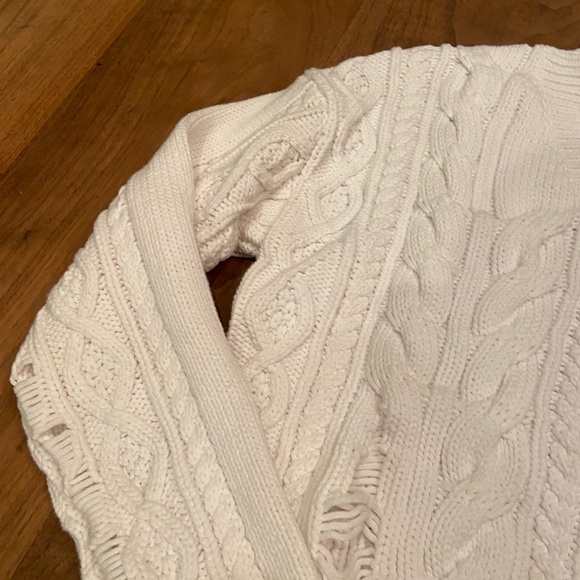 RtA White Distressed Cable V Neck Sweater - Picture 3 of 6